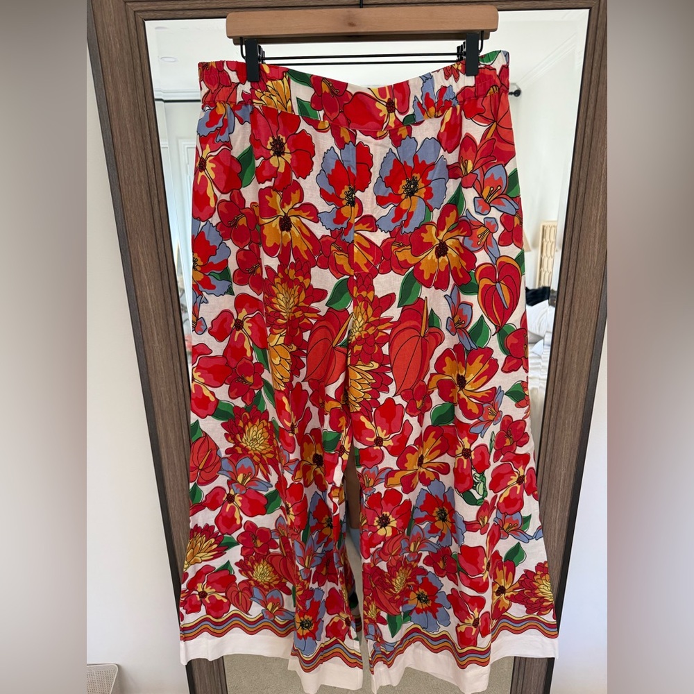 FARM Rio x Anthropologie Linen Blend Wide Leg Floral Pants Size XL NWT - Picture 5 of 6